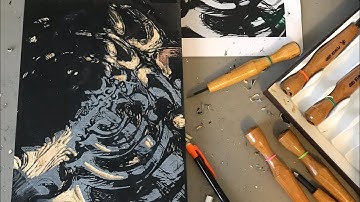 “Breaking” woodcut - process photos and featured print for eBay listing :)