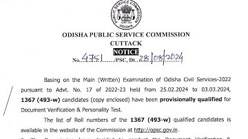 OPSC Odisha Civil Service 2022 Document Verification & Personality Test Notification Released 2024