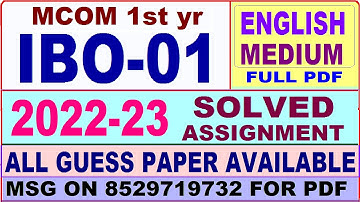 ibo 01 solved assignment 2022-23 / ibo 1 solved assignment in english / ignou mcom 1st year annual
