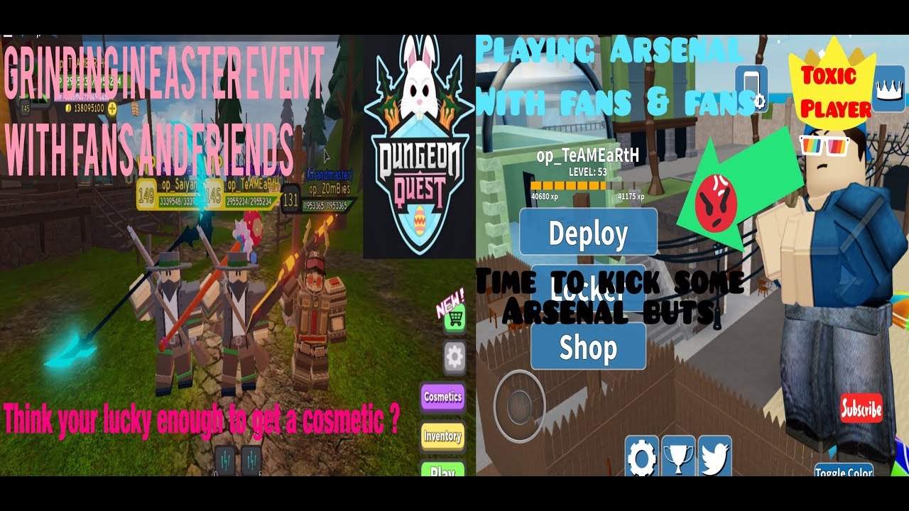 Playing Arsenal & dungeon quest with friends and fans YouTube