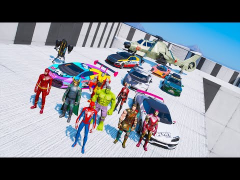 Видео: Super Heroes Spider man Hulk Loki Thor Challenge CARS Stunt-Ramp GTAV Человек Паук Супер Тачки Гонка