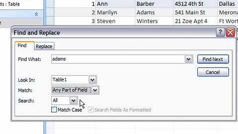 Use Search in Access 2007