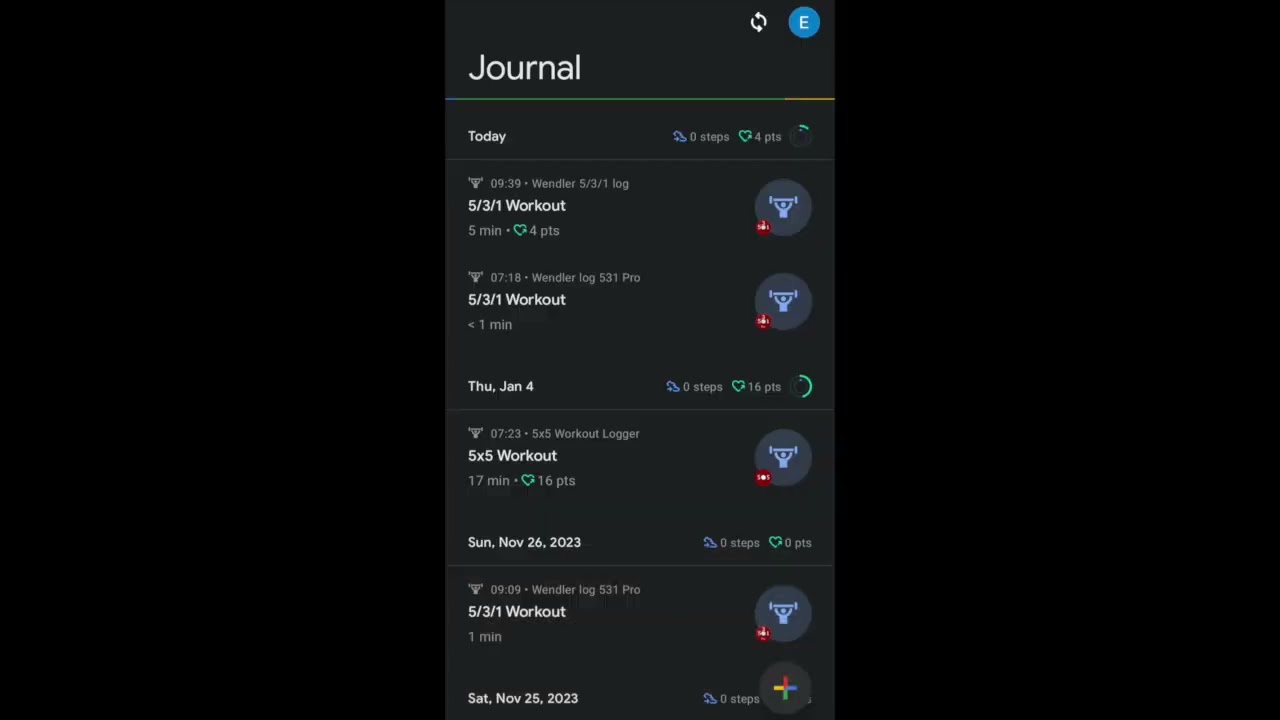 Wendler 5/3/1 Workout App Google Fit integration validation demo