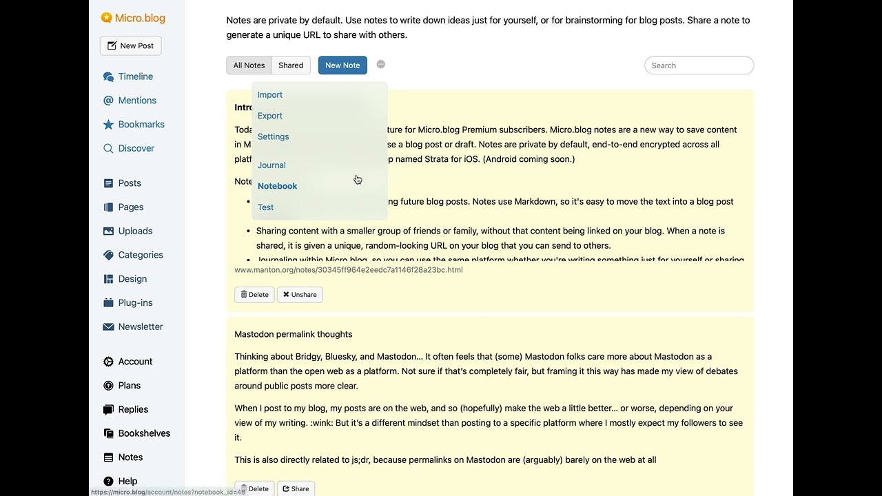Introducing notes in Micro.blog