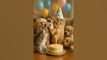 Kitten’s Birthday Party with Friends Eyeing the Cake Love Time #love #kitten #puppy
