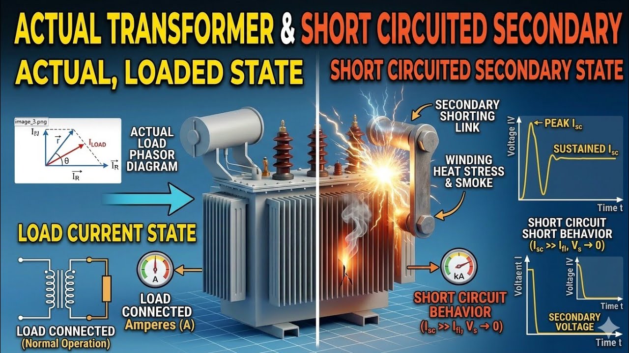Actual Transformer and Short Circuited Secondary 