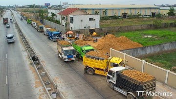 The Best Team Work Dump Trucks Waiting Unloading Stone Filling Inbox Fence & Skills DR51PX Dozer