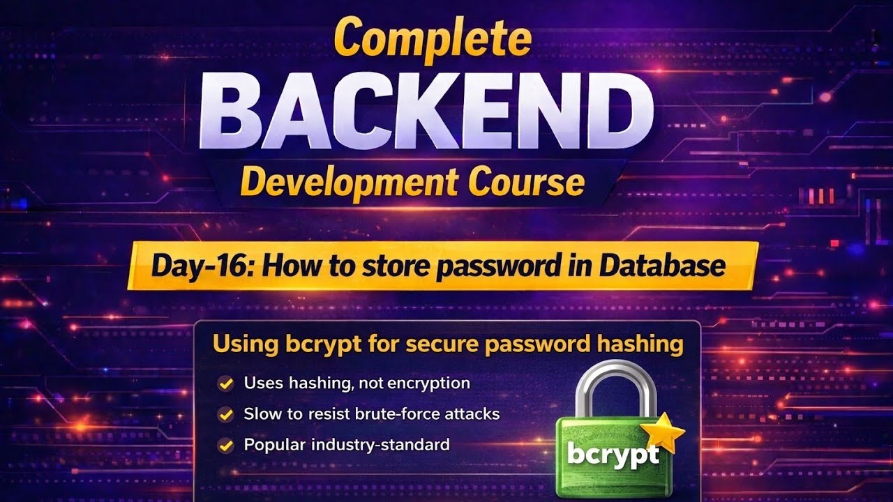 Day-16: How to store password in Database| Complete Backend Development Course| day-16