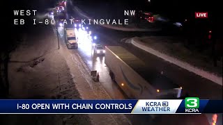 Interstate 80 in the Sierra reopens, snowy conditions linger