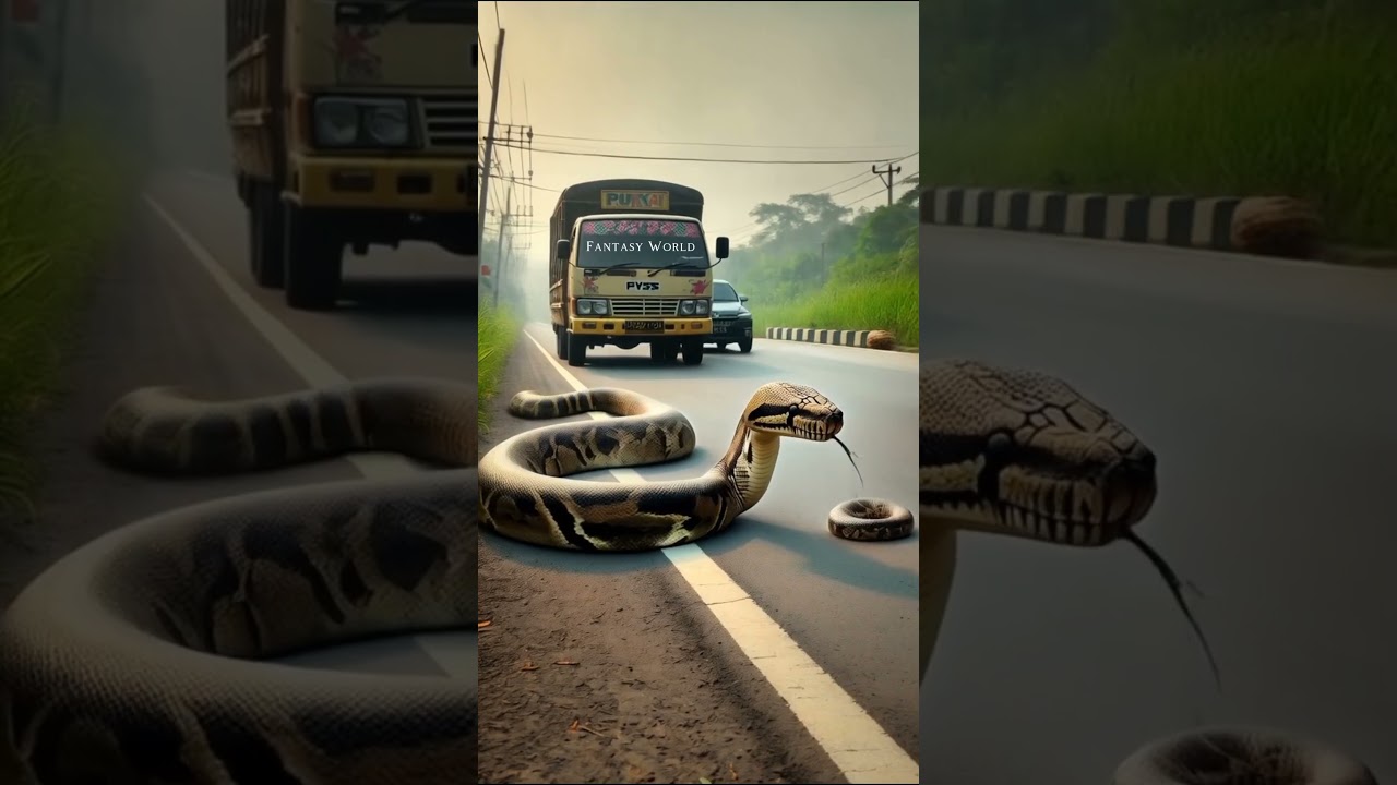 Giant snake on the street 