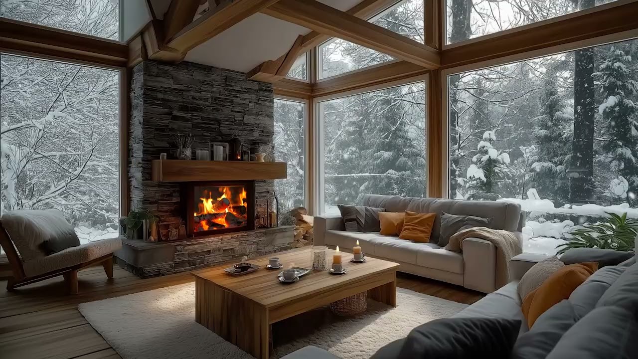❄️ Snow-Covered Cabin Escape | Fireplace Warmth & Quiet Winter Night