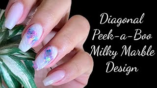 Diagonal PeekaBoo Milky Marble Nail Design ~ Adrada Dip Powder