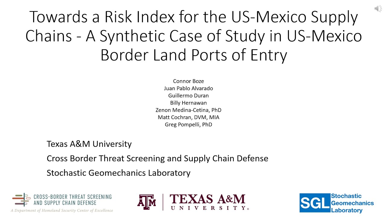 Towards a Risk Index for the US Mexico Supply Chains: Synthetic Case Study in the US-Mexico Border