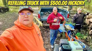 Mike splits half cord of hickory into his Ford truck