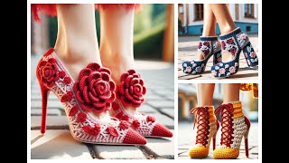 Stylish high heels knitted with wool (share ideas) #crochet #knitted #shoes