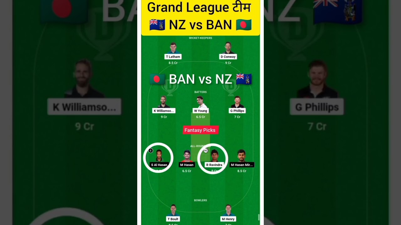 NZ vs BAN Dream11 Team | NZ vs BAN Dream11 Prediction | Newzealand vs Bangladesh Dream11 Team 2023,🔥