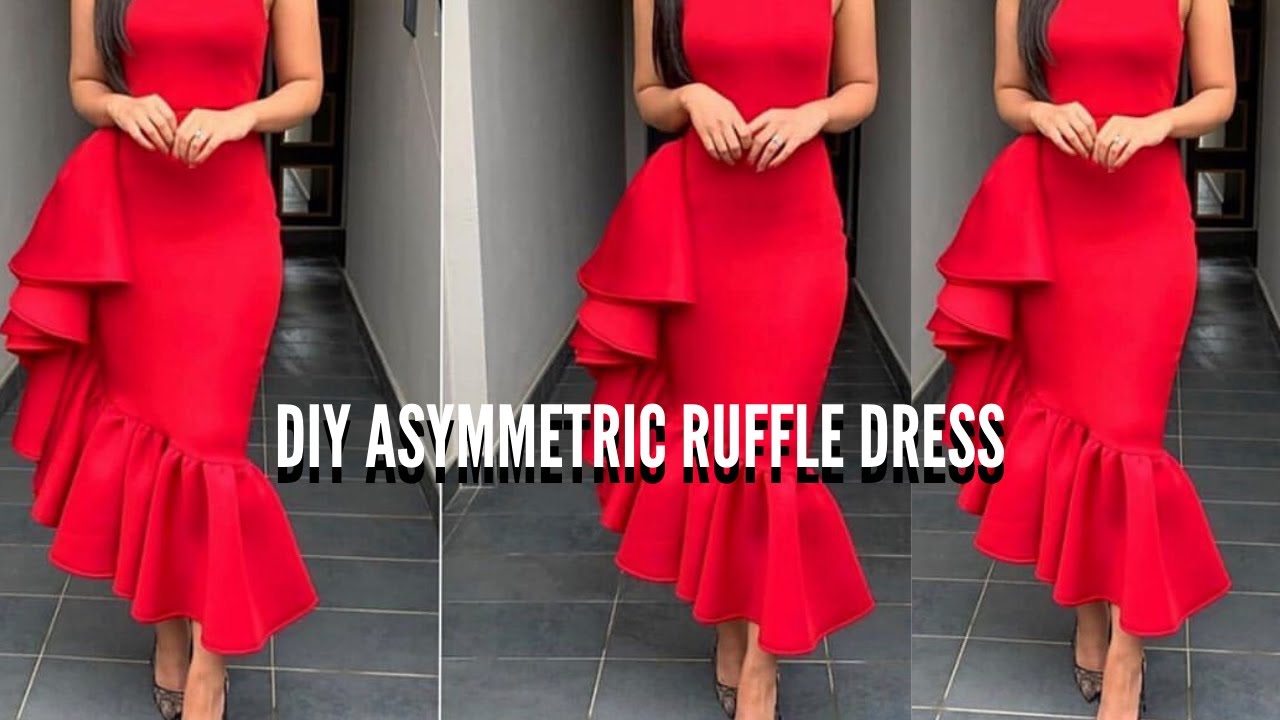 DIY ASYMMETRIC RUFFLE DRESS WITH CRINOLINE HOW TO SEW AN ASYMMETRIC