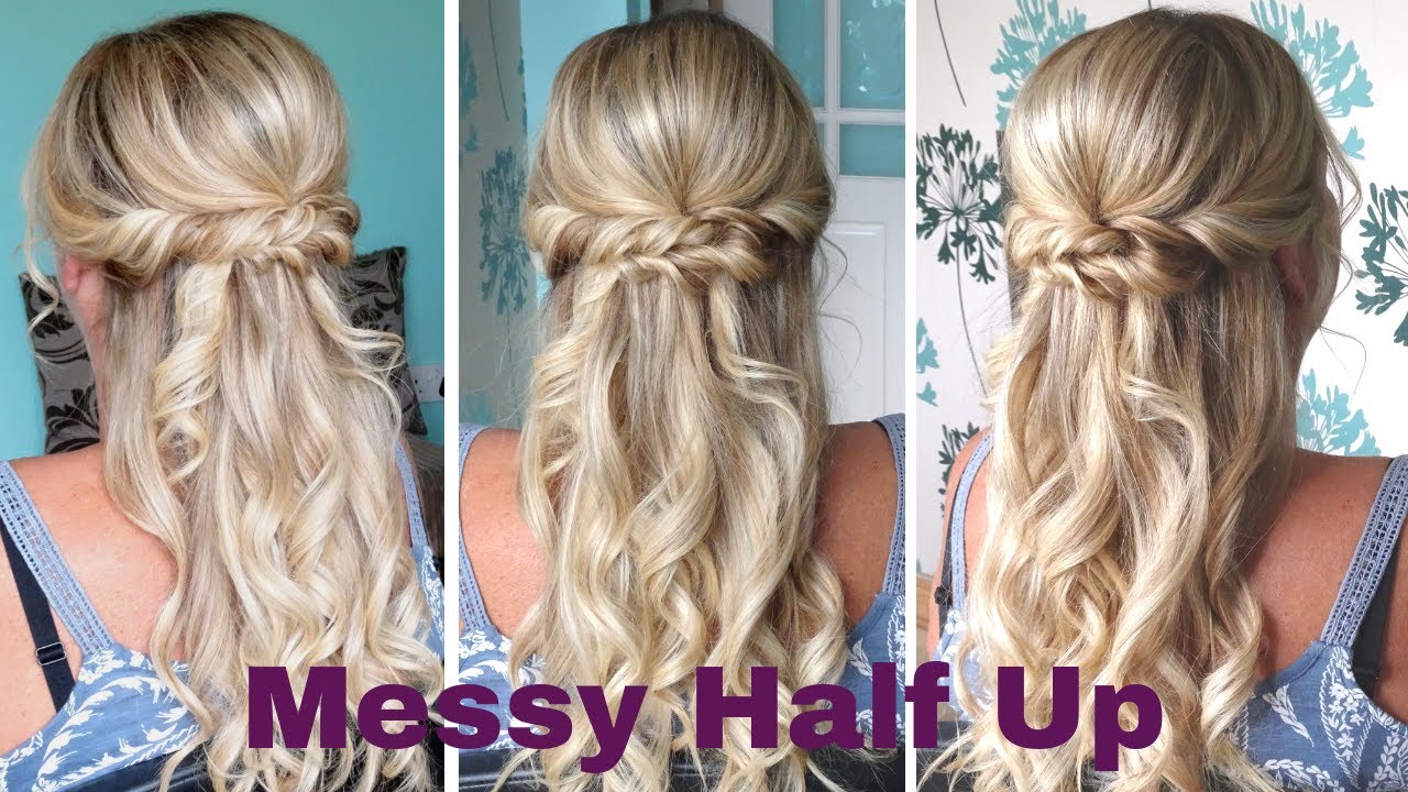 Messy Half Up Half Down Curly Hairstyle Weddings Proms Bridesmaid Bridal Hairstyles Youtube