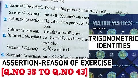 RD SHARMA CLASS 10 TRIGONOMETRIC IDENTITIES ASSERTION-REASON OF EXERCISE [Q.NO 38 TO 43] MATH FEAR