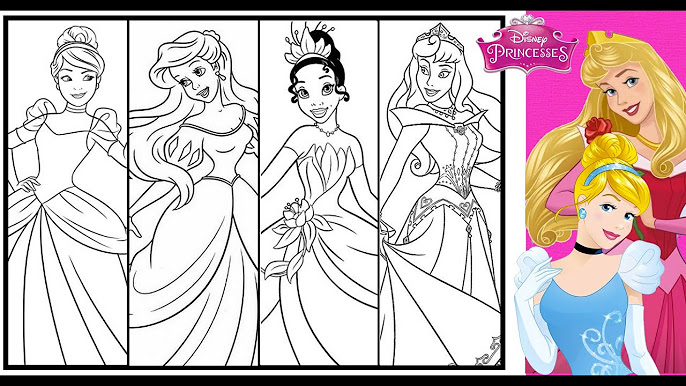 4 Disney Princesses Coloring Page - 4 PRINCESSES Coloring Book