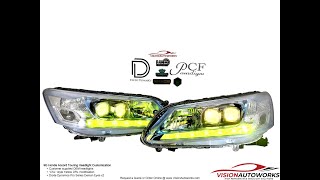 9G Honda Accord Custom Touring Headlights - Yellow DRL and RGBW Demon Eyes - VisionAutoworks