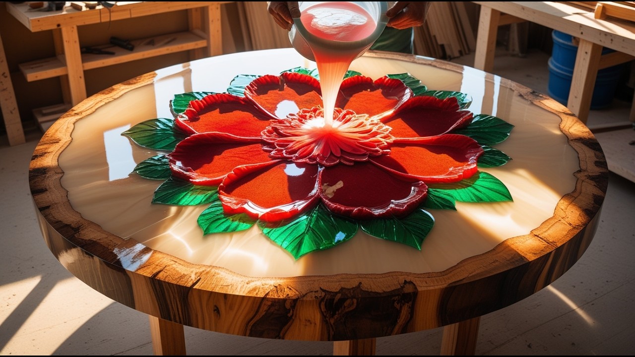 Turn A Tree Trunk Into A Glowing Epoxy Flower Table — Woodworking Art at Its Best!