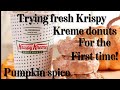 Trying fresh Krispy Kreme donuts for the first time!! Pumpkin spice / Halloween! How donuts are made