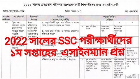 2022 সালের SSC পরীক্ষার্থীদের ১ম সপ্তাহের এসাইনম্যান প্রশ্ন