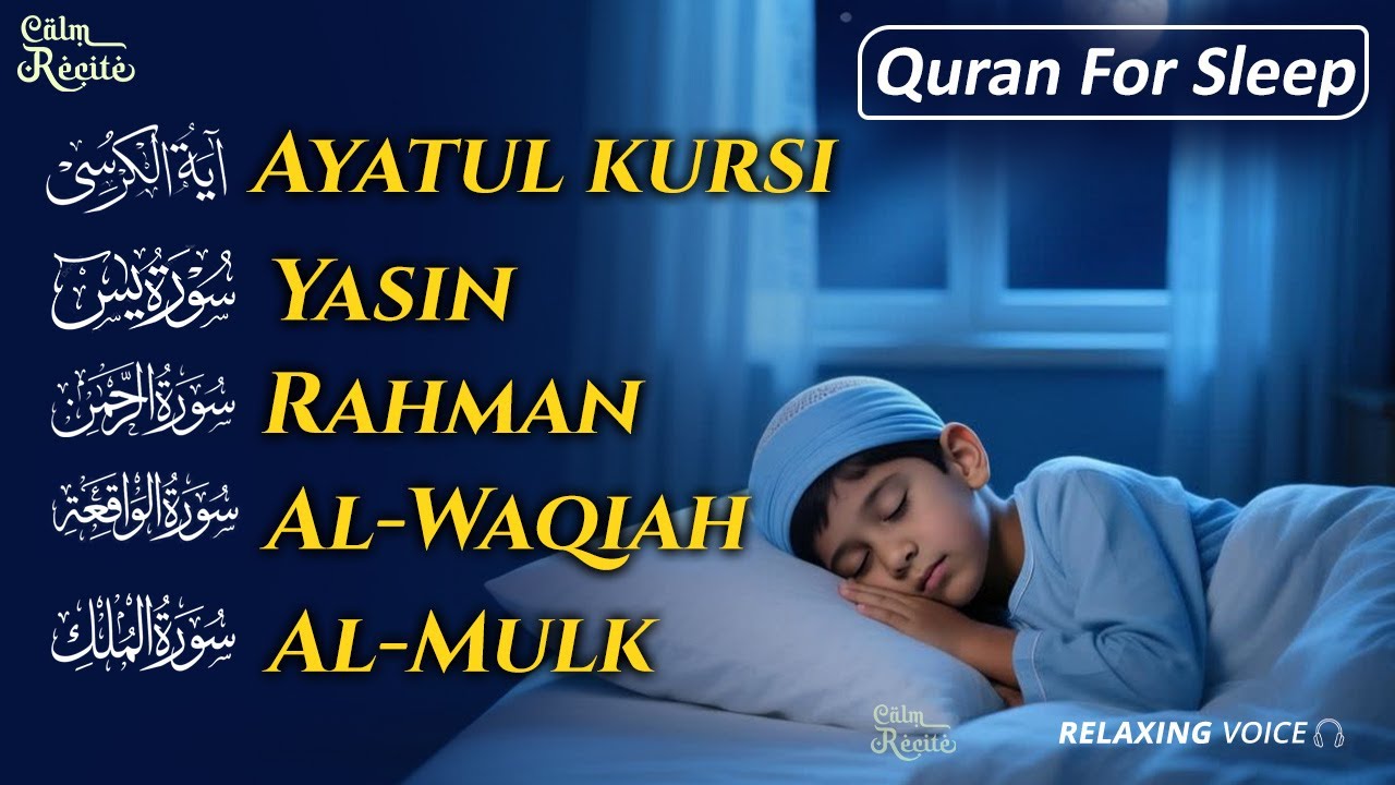 Relaxing Quran Recitation for Deep Sleep | Surah Fatiha, Ayatul Kursi, Rahman, Mulk, Yasin, Waqiah