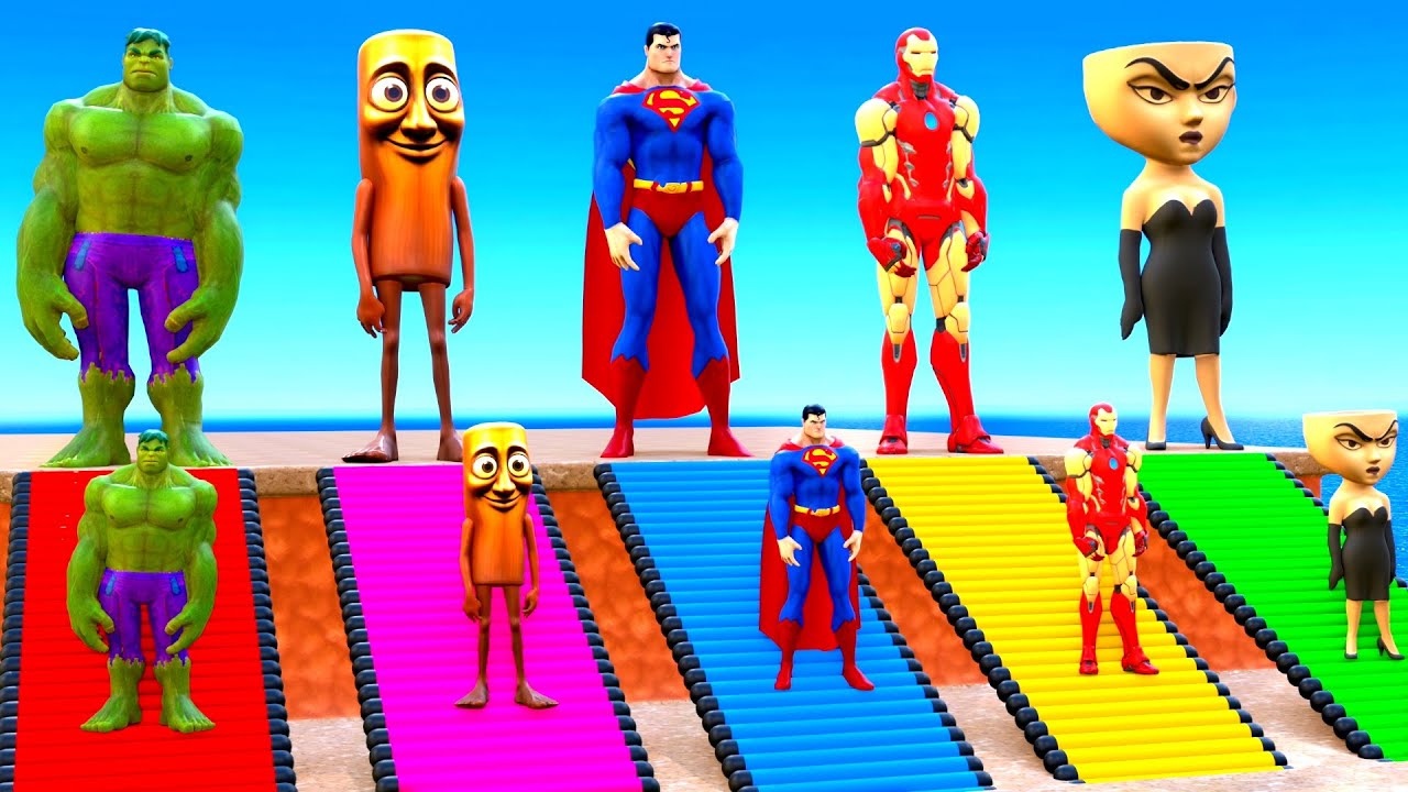 Playing as Spiderman in Massive Long Slide Game with Cow Elephant Gorilla- 3d Animal Game - Funny 3d