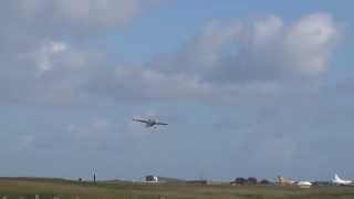 Aurigny Trislander taking off against crosswind.