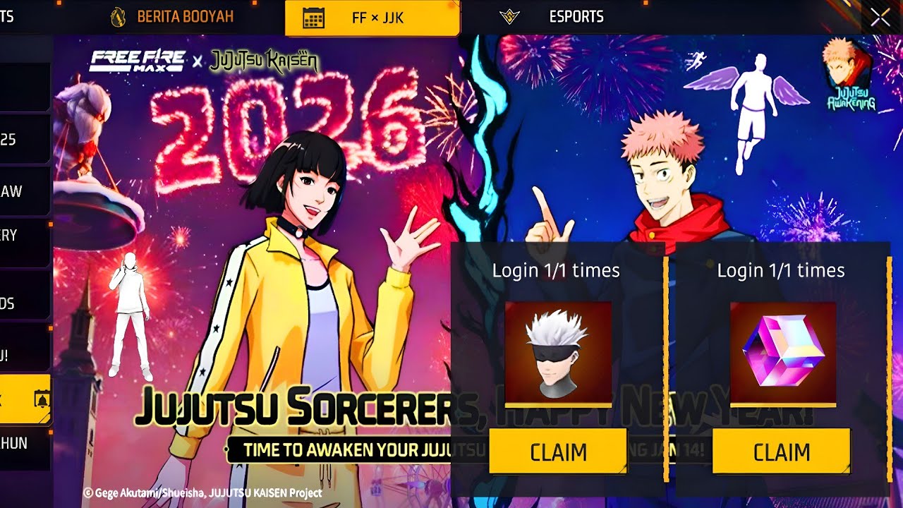 NEW YEAR 2026 🤯 FREE REWARDS 💎 FF NEW EVENT 🤯 CLAIM ✅ NEW LOL EMOTE 🤣🗣️ FF × JJK😱 GARENA FREE FIRE 🔥