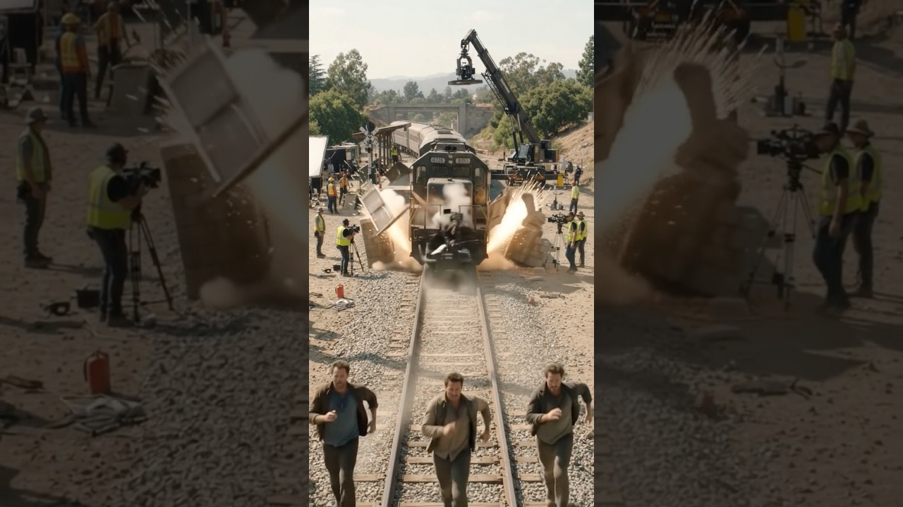 Train Crashing | Movie shooting |Behind thescene #behindthescenes #hollywood #filmshoot #viralvideo