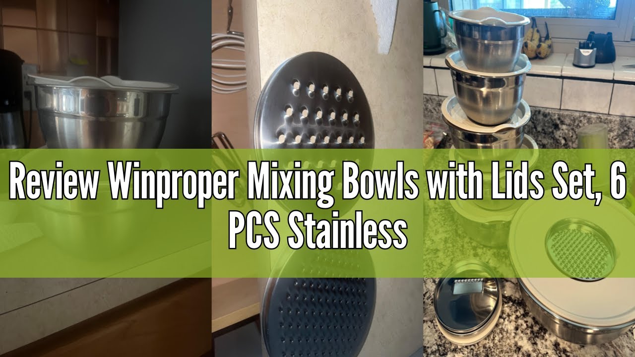Review Winproper Mixing Bowls with Lids Set, 6 PCS Stainless Steel Mixing Bowls with 3 Grater Attach