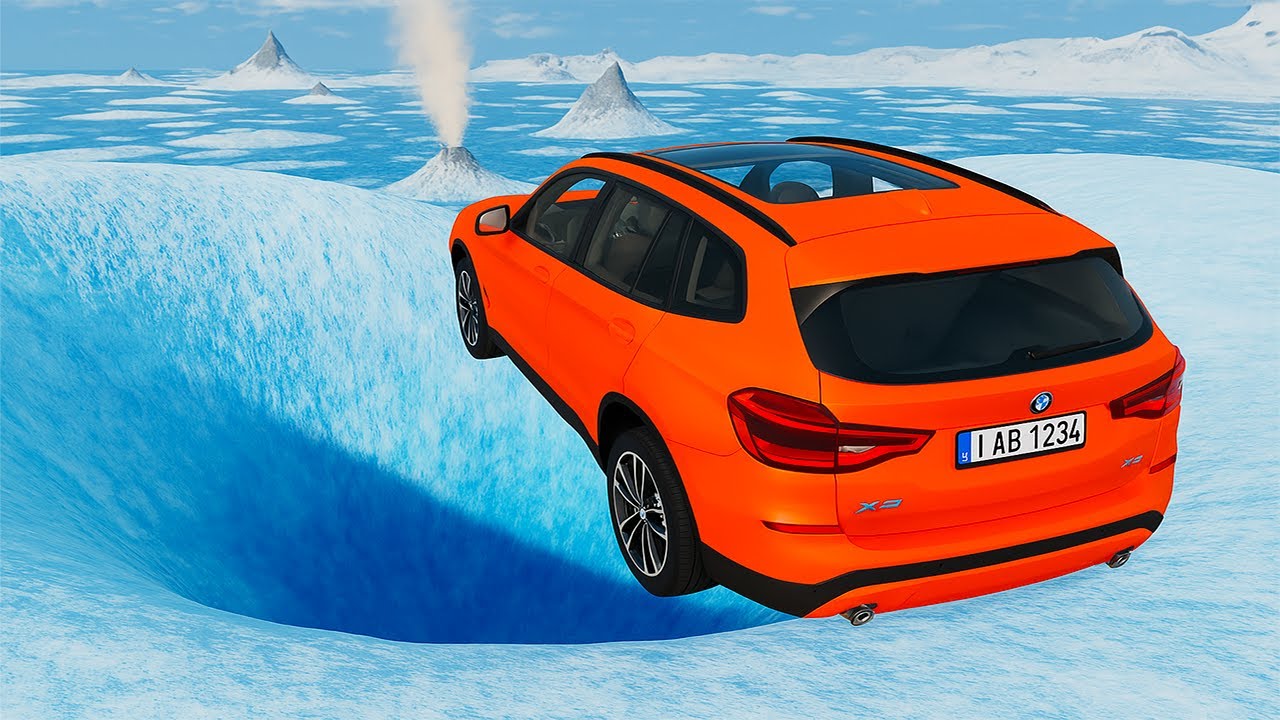 Car Jumping Into FROZEN LAVA VOLCANO - BeamNG.Drive