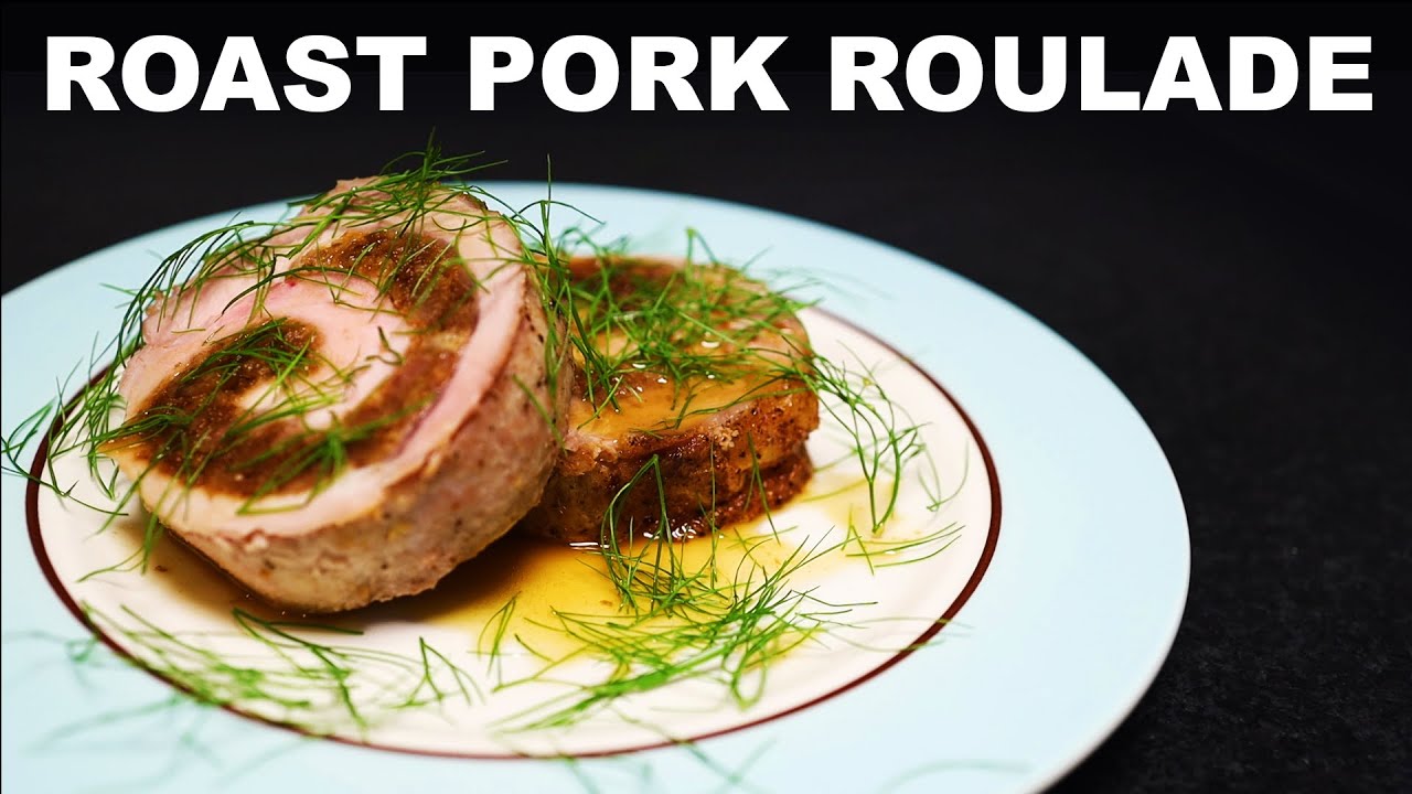 Pork roulade with fennel, roast lemon and white wine jus