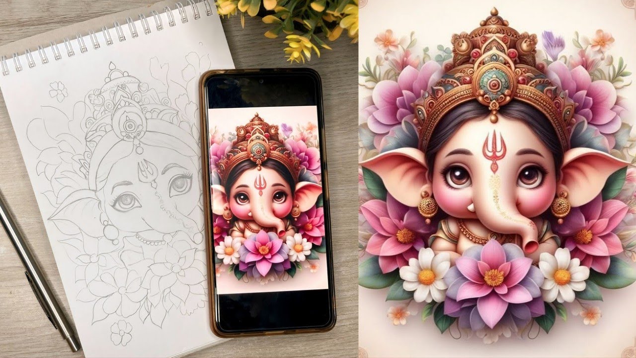 Cute Lord Ganpati bappa drawing💛 (outline tutorial) Step by step ...