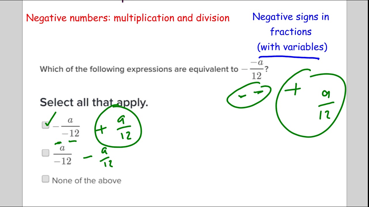Negative Signs In Fractions 6 Negative signs in fractions with variables - YouTube