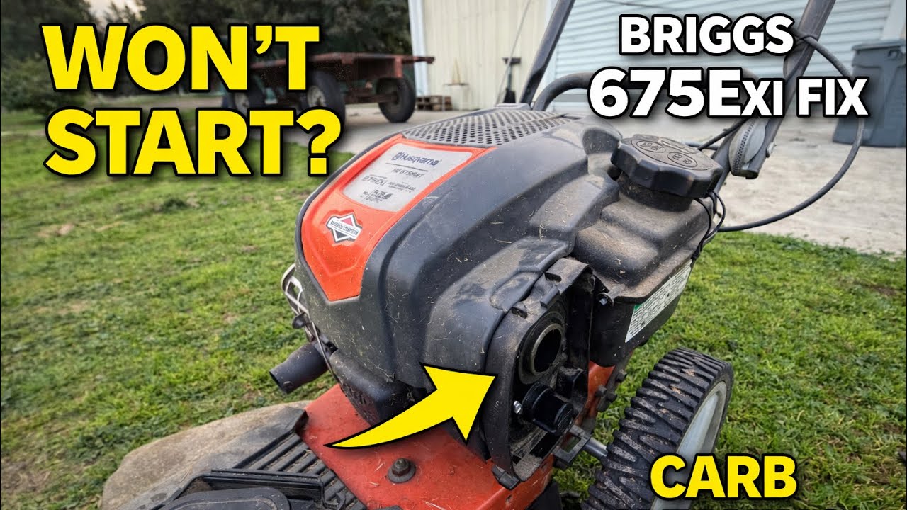 Колесный триммер Husqvarna не заводится. Необходимо почистить карбюратор Briggs 675EXi, а также м...