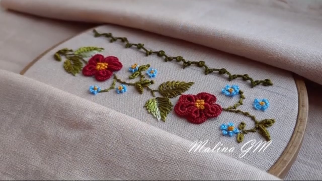 A Simple Hand Embroidery Design Flower Border YouTube
