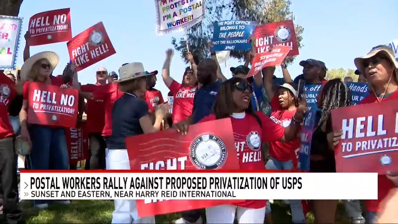 Postal workers rally to defend USPS against privatization threats - YouTube