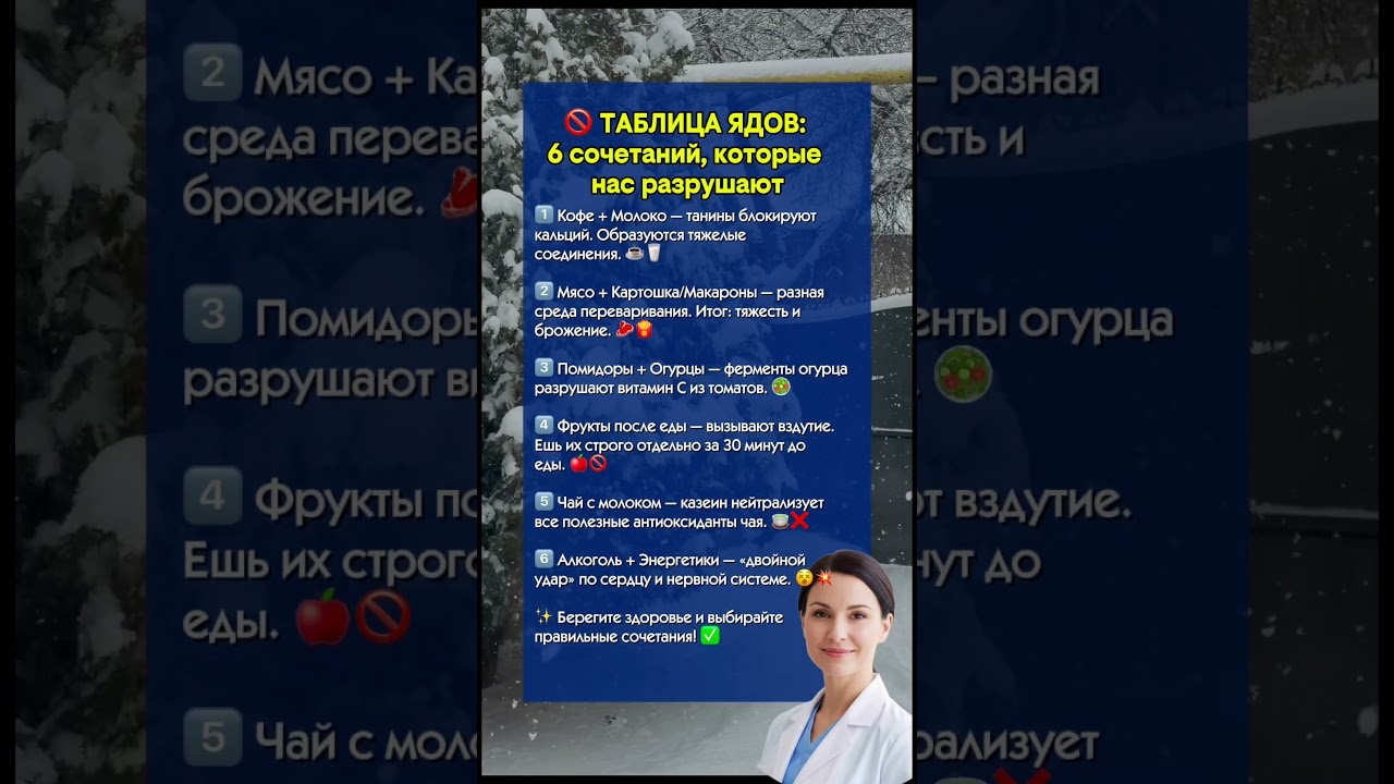 🚫 ТАБЛИЦА ЯДОВ: 6 сочетаний, которые нас разрушают #здоровье #рекомендации #питание #полезно #вред