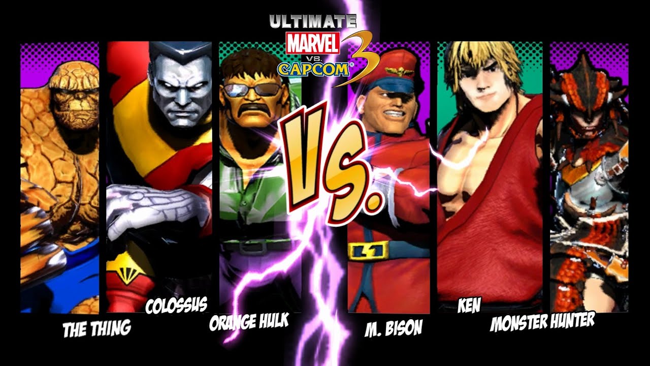 MVC3 | Colossus, The Thing, Orange Hulk vs Ken, M. Bison, Monster Hunter 4K