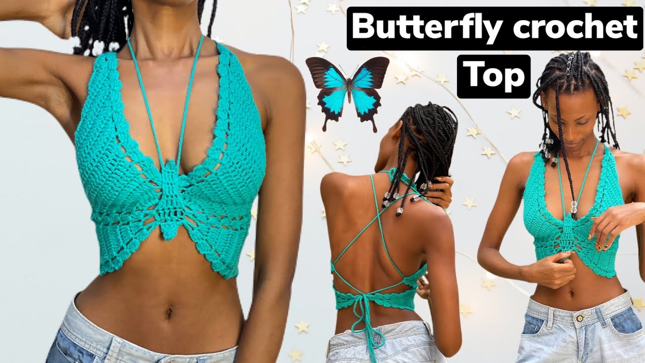 Crochet butterfly top full coverage with subtitles 