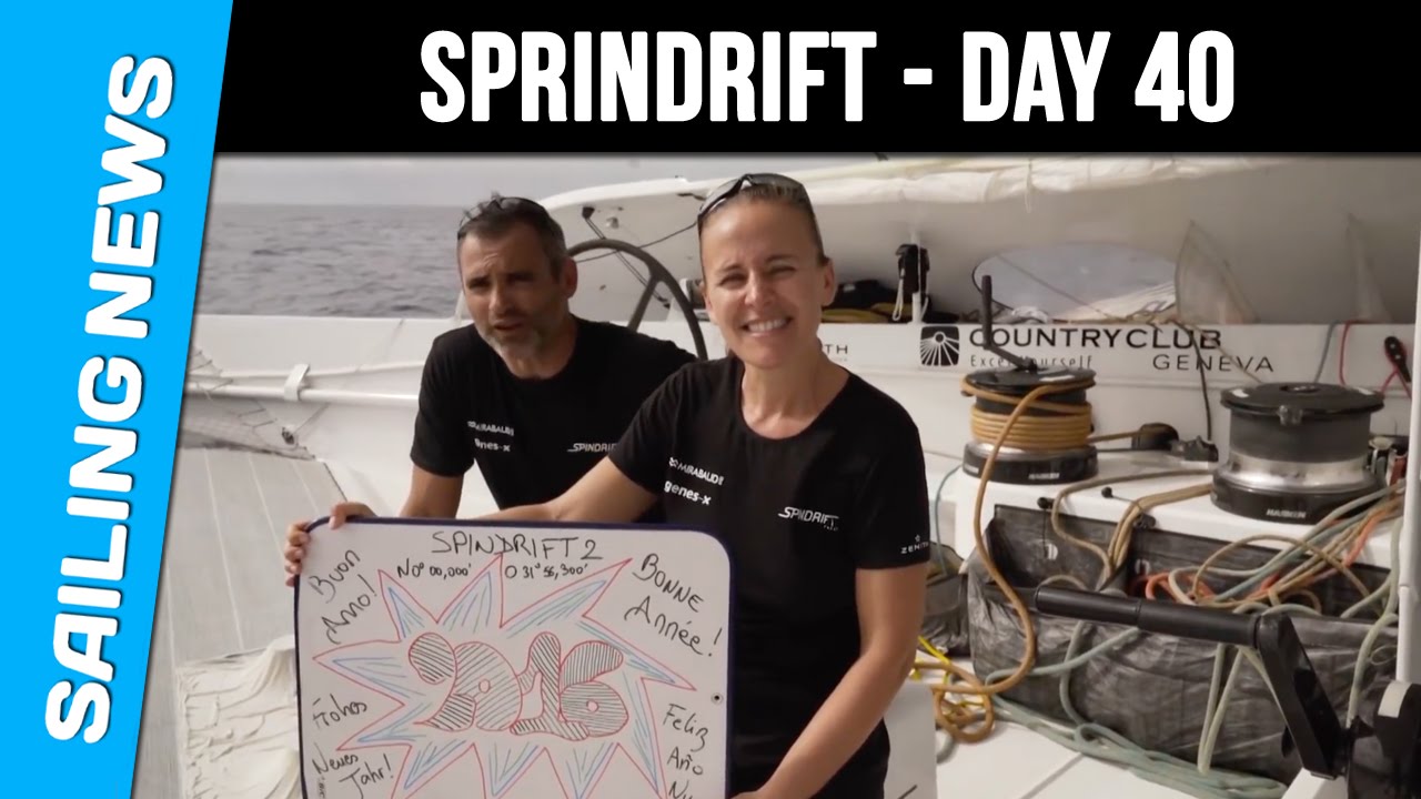 Spindrift - Jules Verne Trophy - Day 40   Happy new year 2016