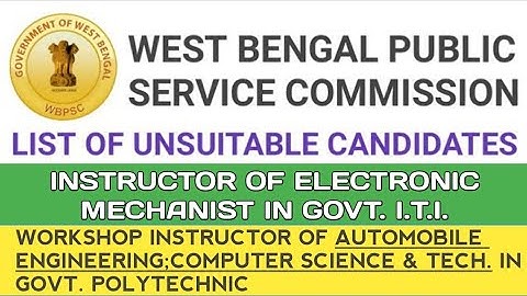 LIST OF UNSUITABLE CANDIDATES II INSTRUCTOR OF GOVT. I.T.I. & WORKSHOP INSTRUCTORS OF POLYTECHNIC