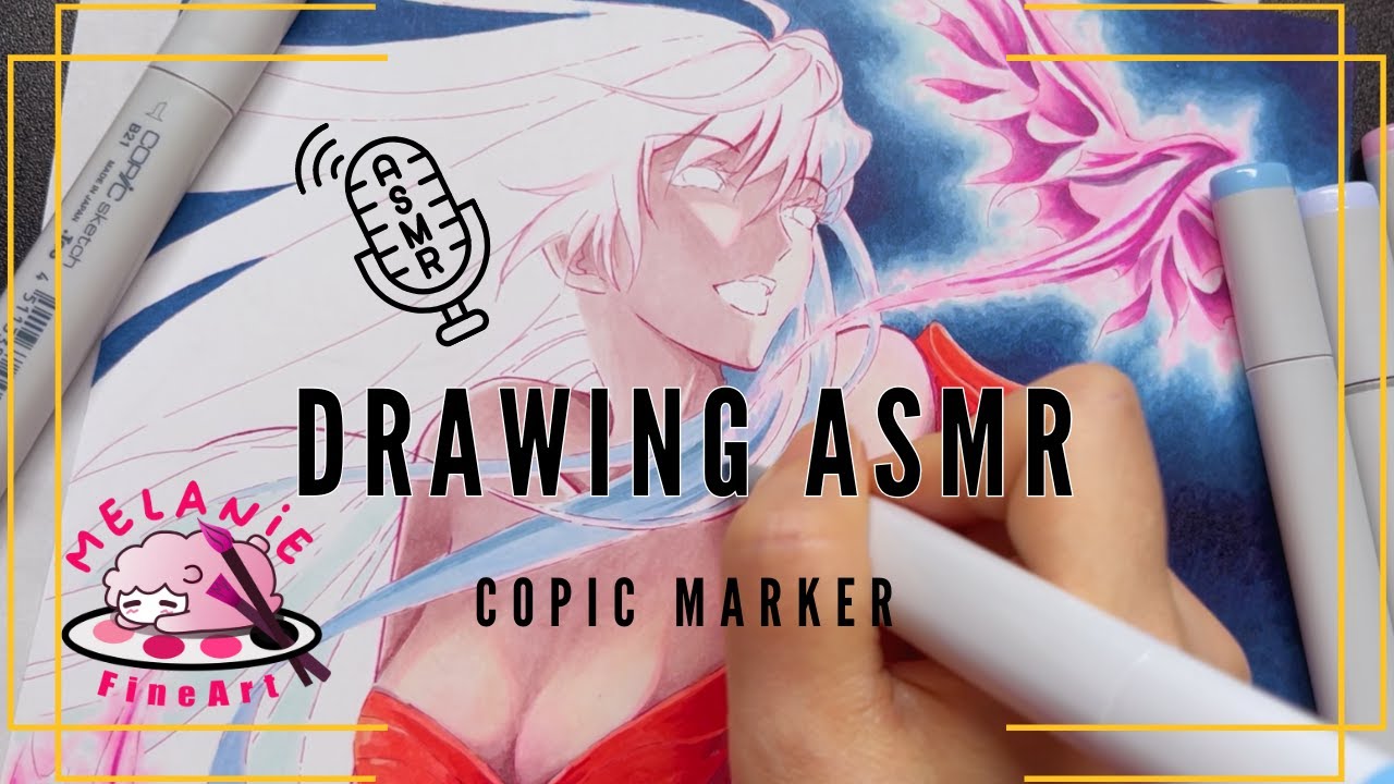 [ASMR] Drawing a Japanese manga style girl using Copic Marker [Raining ...