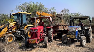 JCB 3DX Backhoe Loader Loading Red Mud In Mahindra 415 DI Tractor And Swaraj Tractor | Jcb Cartoon |