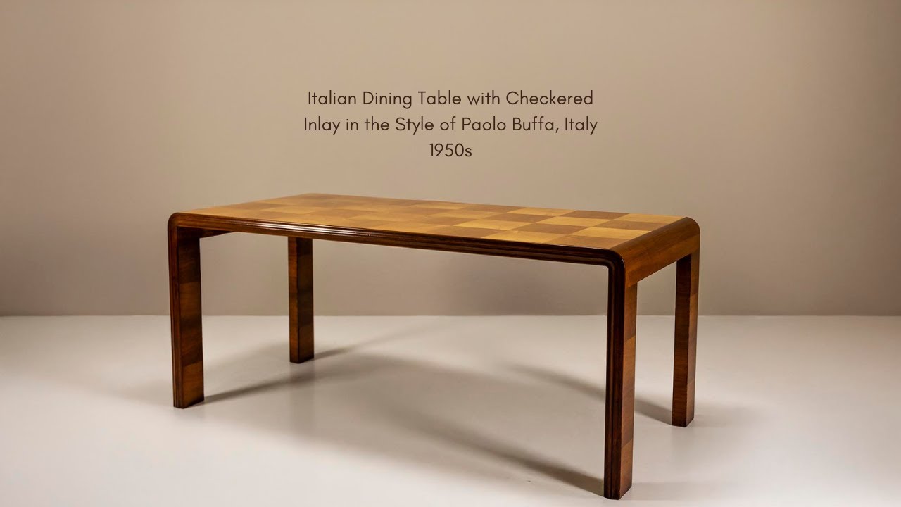 Italian Dining Table with Checkered Inlay in the Style of Paolo Buffa, Italy 1950s