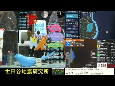 2026/3/26 23:47 三陸沖で地震 震度2 深さ20km M4.6 Earthquake off the coast of Sanriku Japan